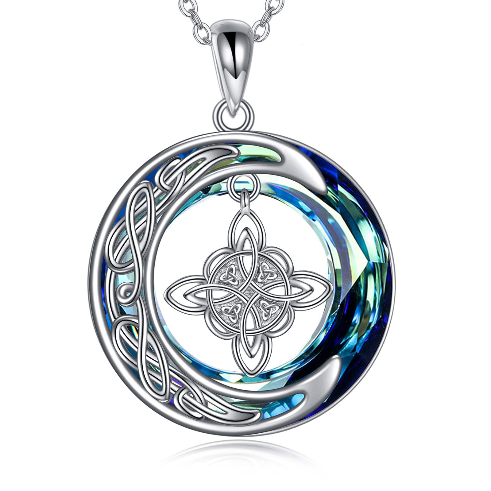 Celtic Moon Witch Knot 925 Sterling Silver Witch Good Luck Crystal Necklace - Witch’s Knot Necklace for Magical Vibes