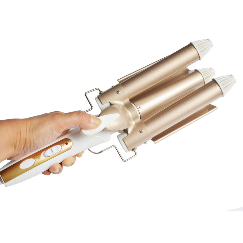 Ceramic Glaze Large Three-Tube Curling Iron with Egg Roll Stick Design - ceramic glaze large egg roll stick three