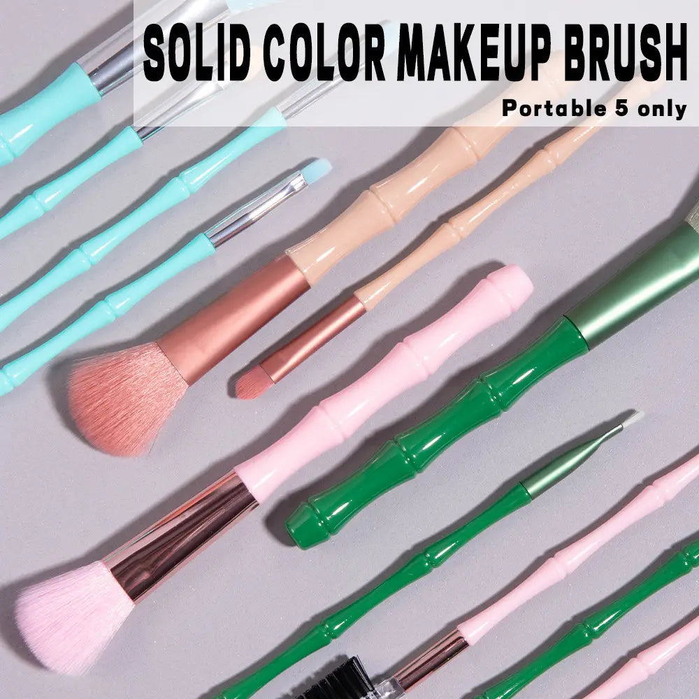 Portable Makeup Brush Set 5 pcs Beauty Tools in Pink Green Blue Yellow