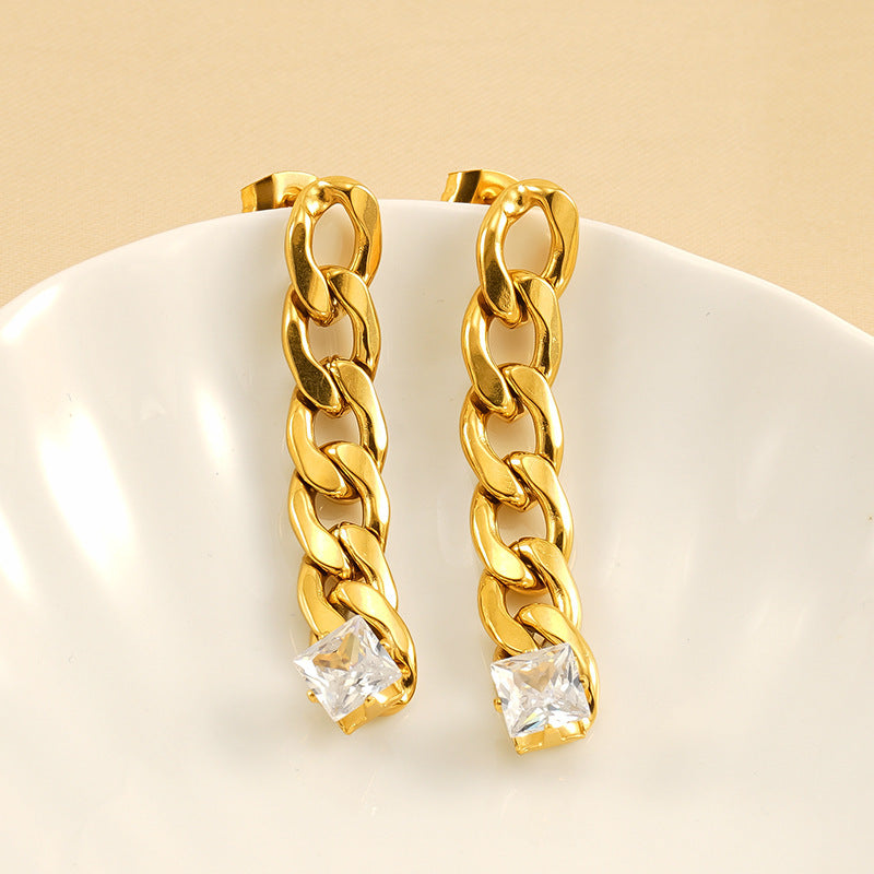 Chain Long Stud Earrings Women’s Fashion Gold Plated - Gold Plated Chain Earrings for Stylish Ear Adventures