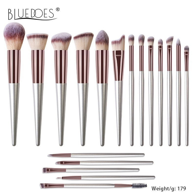 Champagne Makeup Brushes Set with Solid Wood Handles for Suitable Application - Teleplus champagne makeup brushes suit