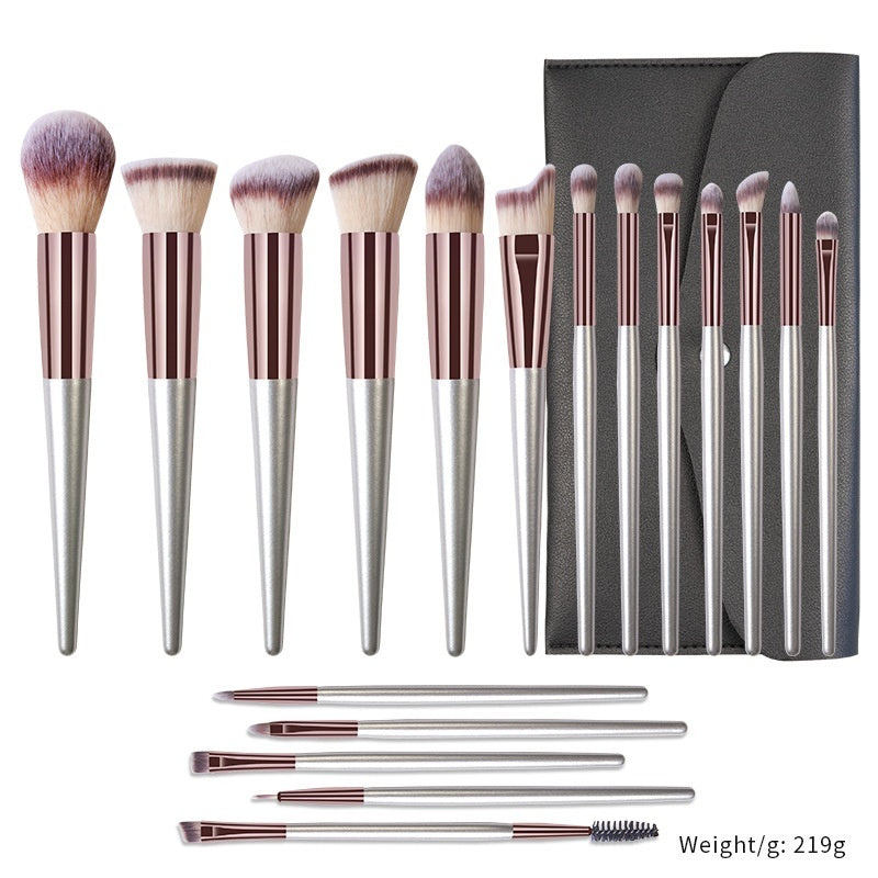 Champagne Makeup Brushes Set with Solid Wood Handles for Suitable Application - Teleplus champagne makeup brushes suit