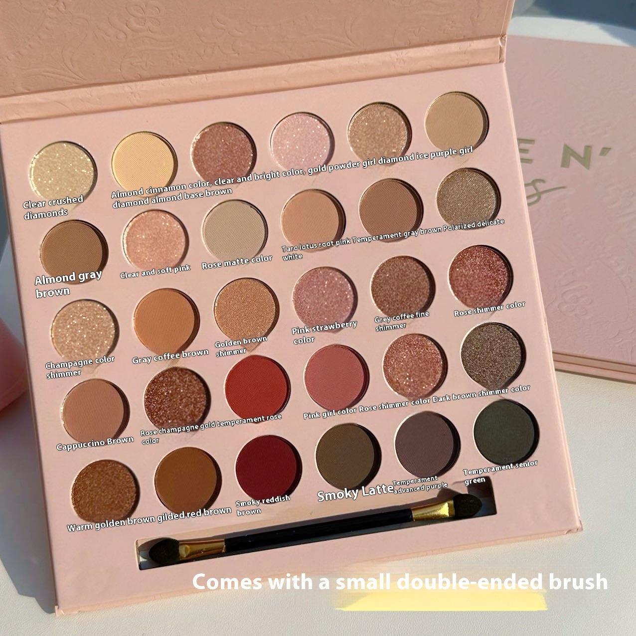 Champagne Rose Brown Eye Shadow Plate with 30 Colors for Neutral Looks - Teleplus champagne rose brown eye shadow plate