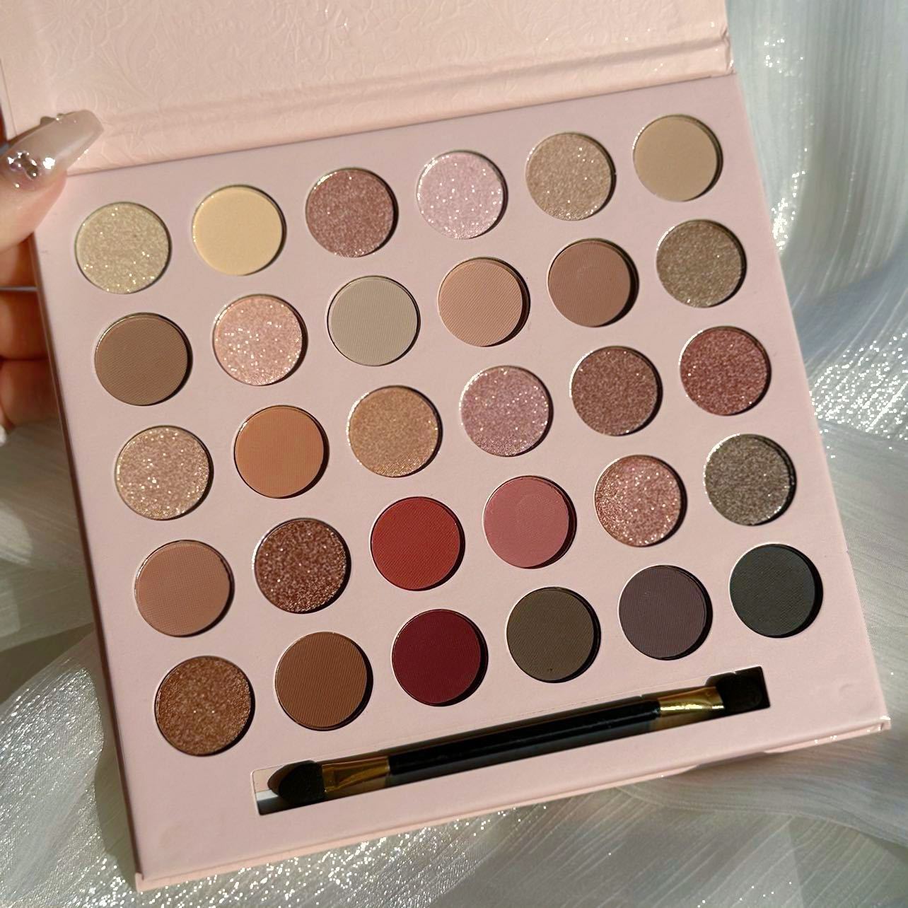 Champagne Rose Brown Eye Shadow Plate with 30 Colors for Neutral Looks - Teleplus champagne rose brown eye shadow plate