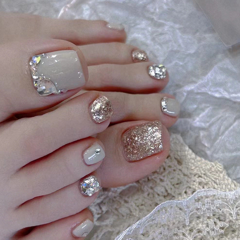 Champagne Shining Diamond Wear Nail Foot Full Glitter Patch Box - diamond wear nail champagne shining feet