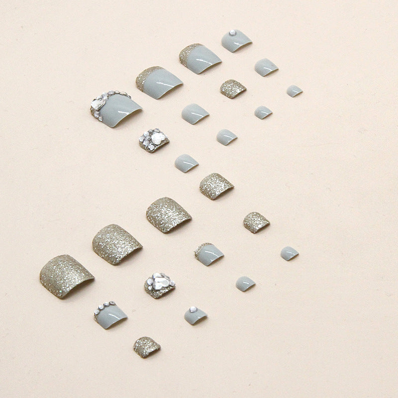 Champagne Shining Diamond Wear Nail Foot Full Glitter Patch Box - diamond wear nail champagne shining feet