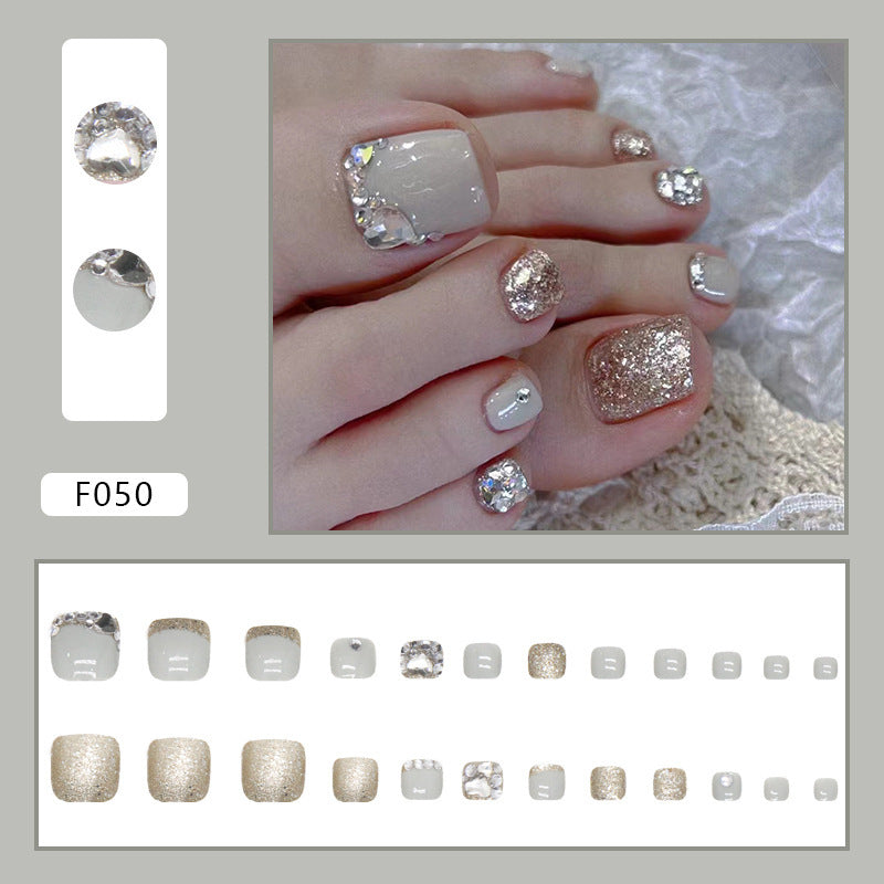 Champagne Shining Diamond Wear Nail Foot Full Glitter Patch Box - diamond wear nail champagne shining feet