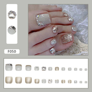 Champagne Shining Diamond Wear Nail Foot Full Glitter Patch Box - diamond wear nail champagne shining feet