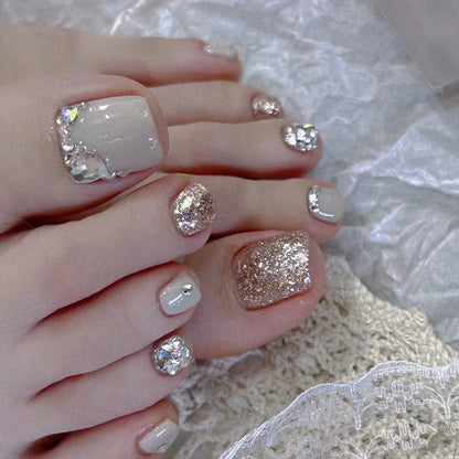 Champagne Shining Diamond Wear Nail Foot Full Glitter Patch Box - diamond wear nail champagne shining feet