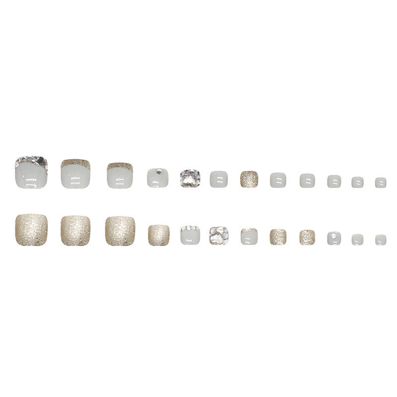 Champagne Shining Diamond Wear Nail Foot Full Glitter Patch Box - diamond wear nail champagne shining feet