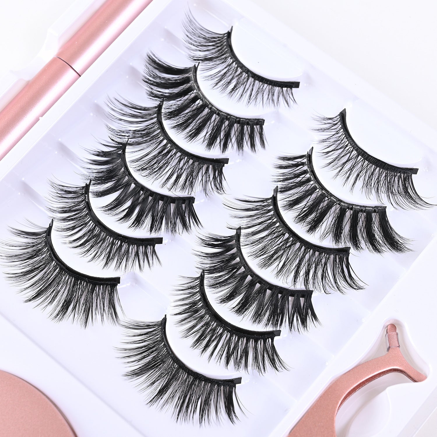 Chemical Fiber Double Tube Eyelash Set with Mirror and Eyeliner - Teleplus double tube eyelash suit magnet