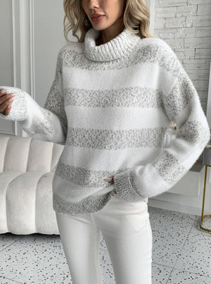 Chenille Pullover Sweater Womens Loose Fit Color Block Soft Knit Top - Teleplus