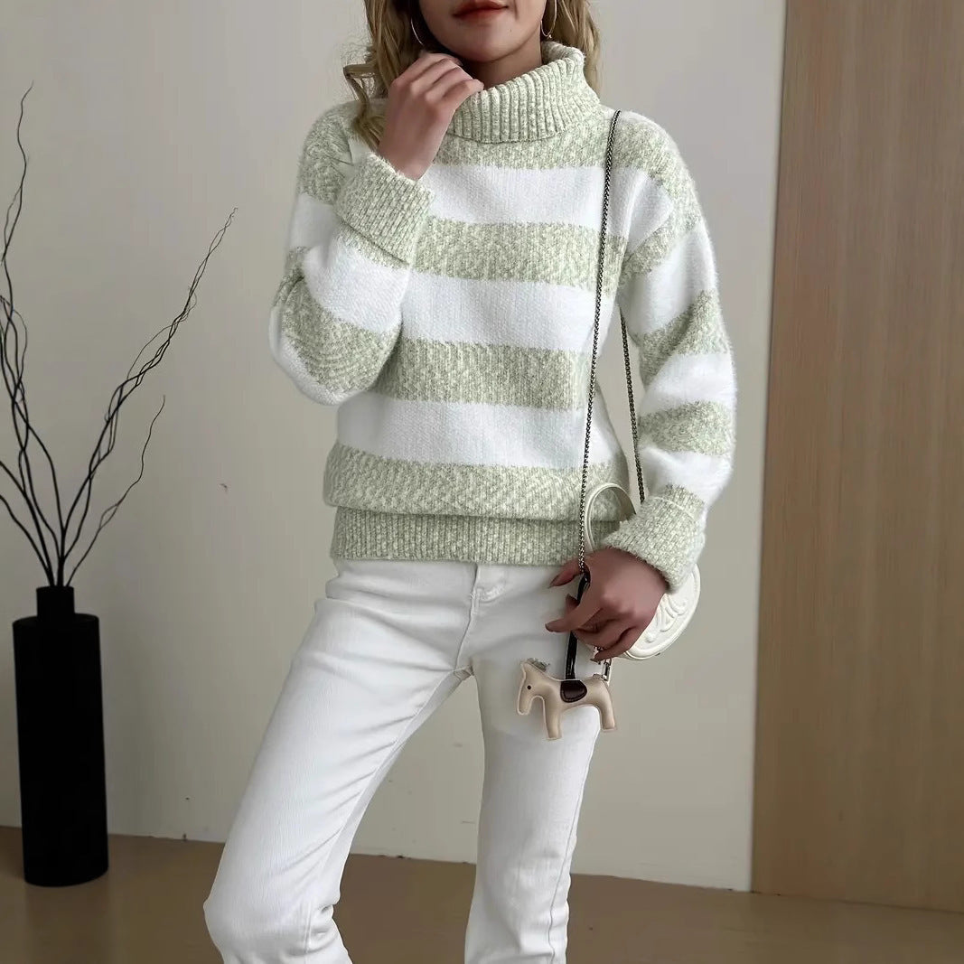 Chenille Pullover Sweater Womens Loose Fit Color Block Soft Knit Top - Teleplus