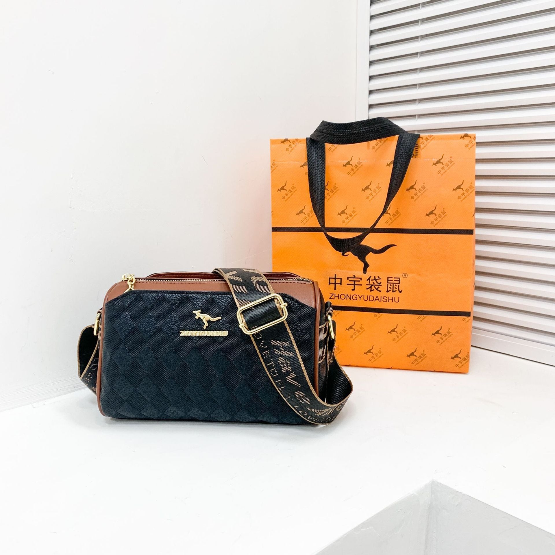 Chessboard Plaid Bag with Wide Shoulder Strap and Multiple Storage Pockets - Teleplus bag chessboard plaid wide