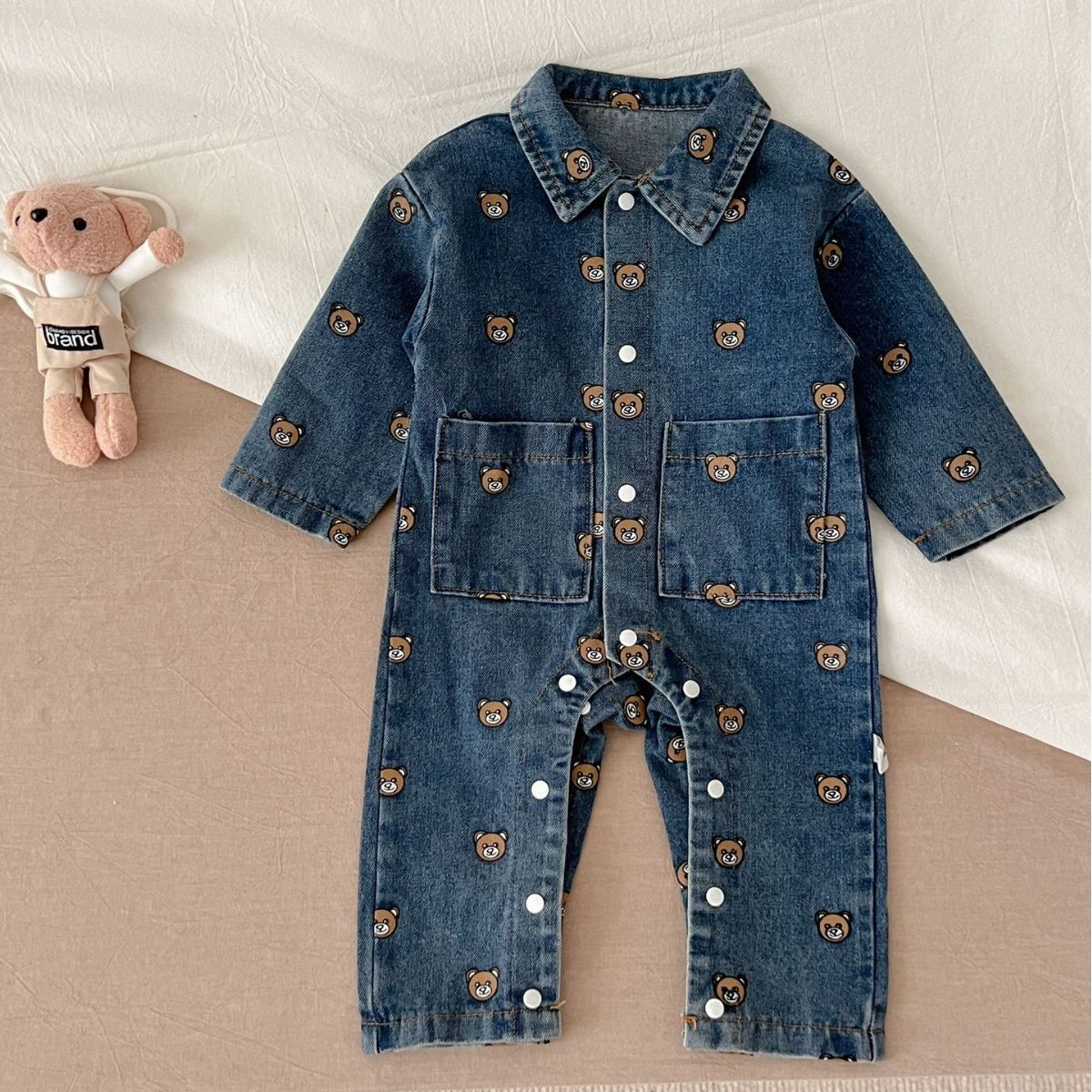 Child Bear Denim Jumpsuit in Dark Blue with Hooded and Non-Hooded Options - for Tiny Adventurers child bear denim
