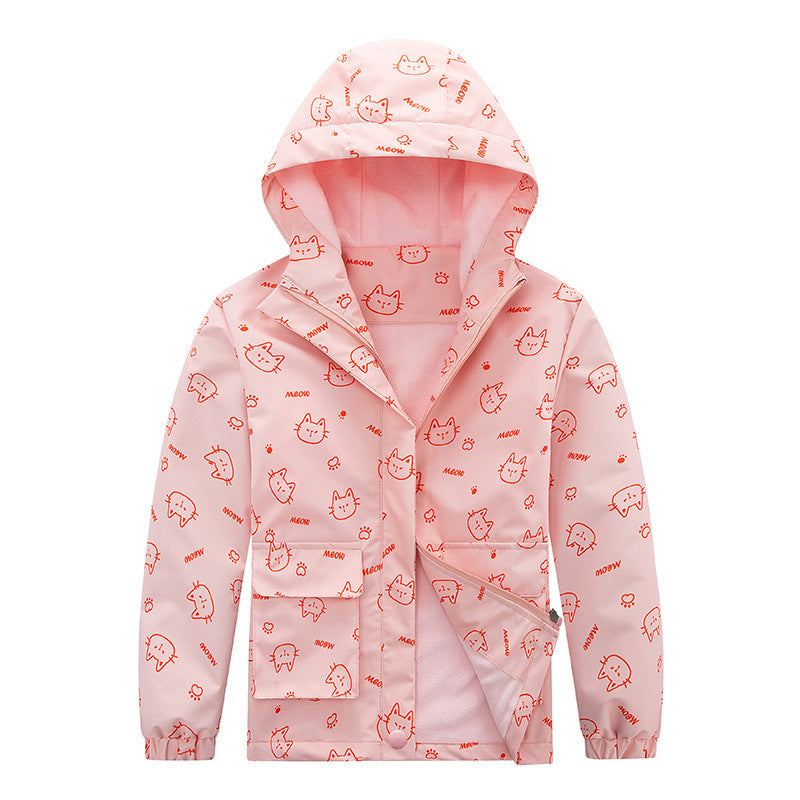 Child Waterproof Windproof Coat with Animal Plaid and Floral Designs - Design coat windproof waterproof jacket