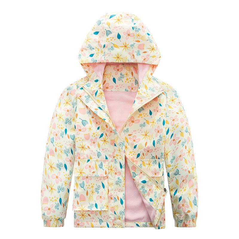 Child Waterproof Windproof Coat with Animal Plaid and Floral Designs - Design coat windproof waterproof jacket