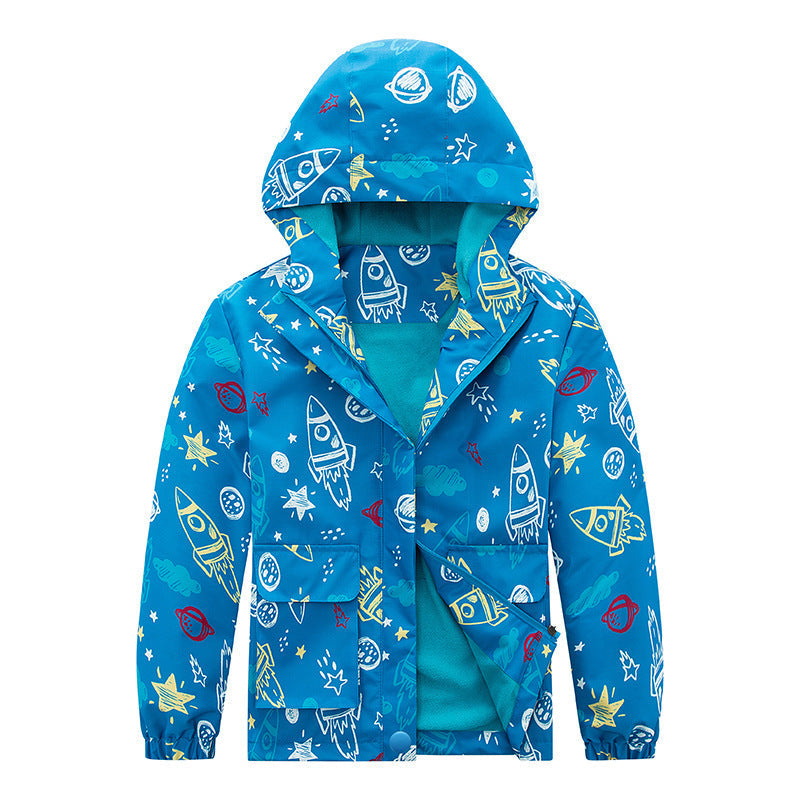 Child Waterproof Windproof Coat with Animal Plaid and Floral Designs - Design coat windproof waterproof jacket