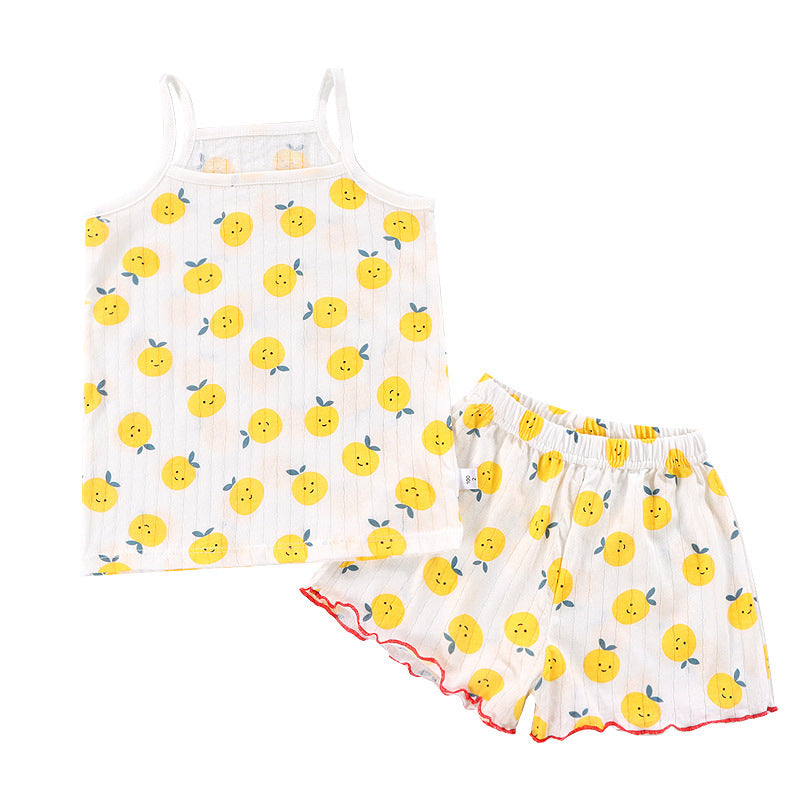 Children Straps Pajamas Summer Thin Baby Pantskirt Cotton Vest Girls’ Sleeveless Homewear Suit - Pajama Party