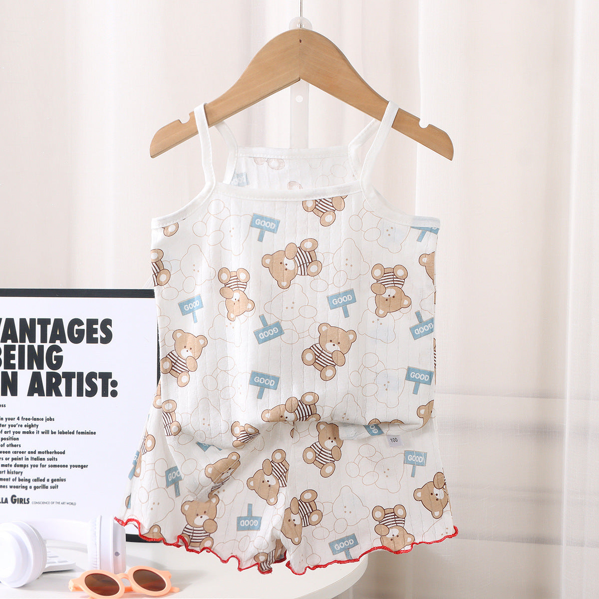 Children Straps Pajamas Summer Thin Baby Pantskirt Cotton Vest Girls’ Sleeveless Homewear Suit - Pajama Party