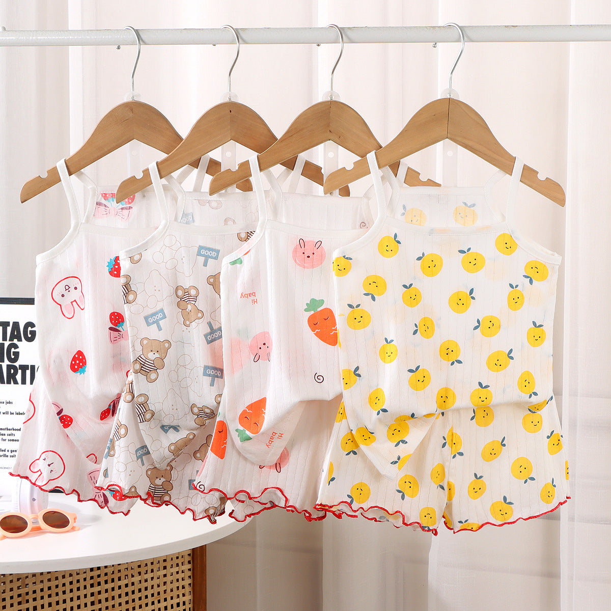 Children Straps Pajamas Summer Thin Baby Pantskirt Cotton Vest Girls’ Sleeveless Homewear Suit - Pajama Party