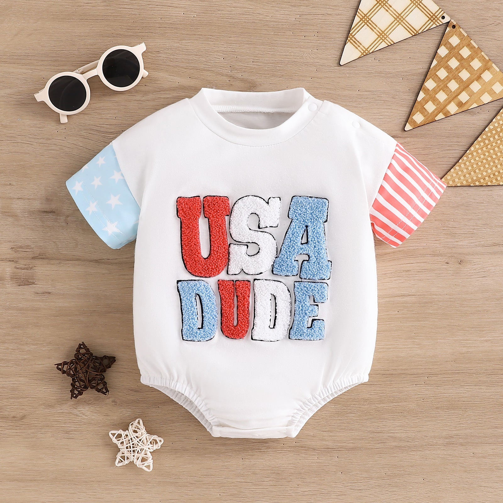 Children’s Clothing Baby Short Sleeved Kazakhstan Romper Children’s Letter Triangle Jumpsuit - Triangle Jumpsuit