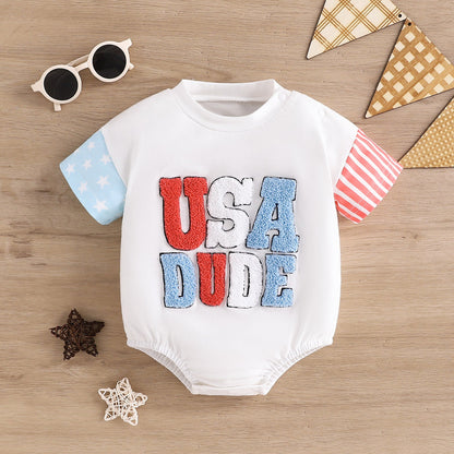 Children’s Clothing Baby Short Sleeved Kazakhstan Romper Children’s Letter Triangle Jumpsuit - Triangle Jumpsuit