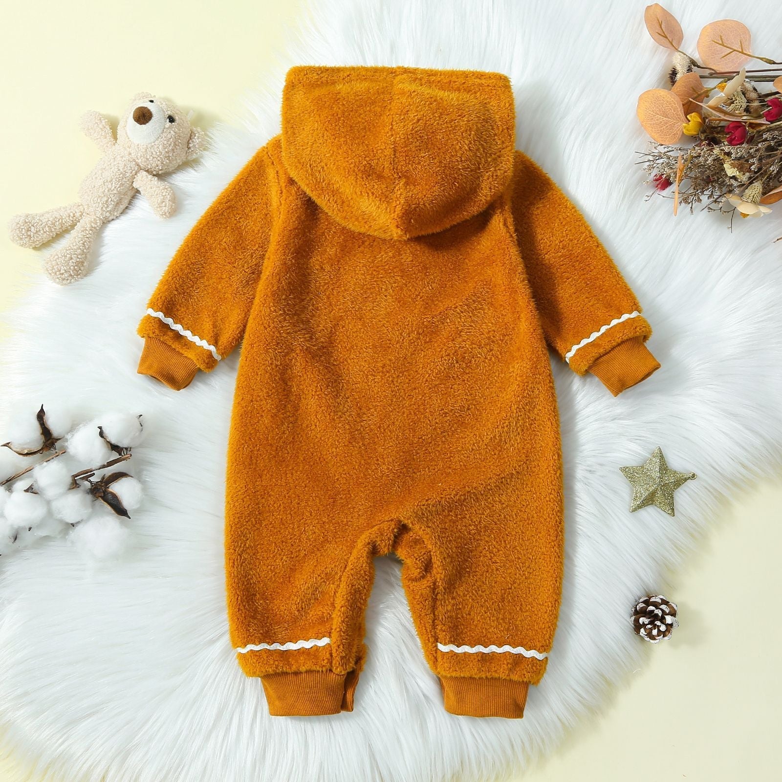 Children’s Clothing Christmas Infant Fur Solid Color Hooded One-piece - Snug as a Bug in Fur Hooded Baby Winter Wear