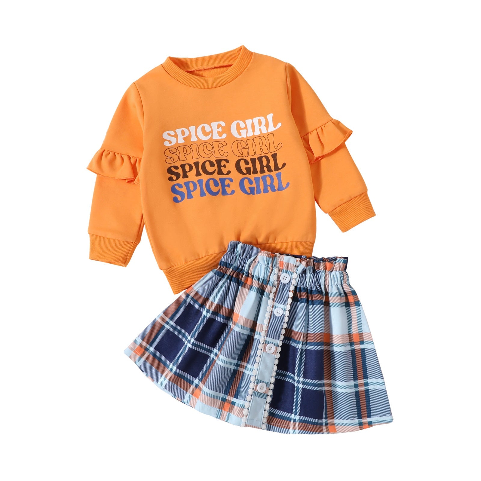 Children’s Clothing Thanksgiving Letter Plaid Printed Sweater Dress Two-piece Set - Tiny Tots in Turkey Trot Plaid