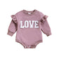 Children’s Fashion Round Neck Flounced Sleeve Letter Triangle Long Sleeve Romper - Tiny Trendsetter Romper