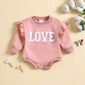 Children’s Fashion Round Neck Flounced Sleeve Letter Triangle Long Sleeve Romper - Tiny Trendsetter Romper