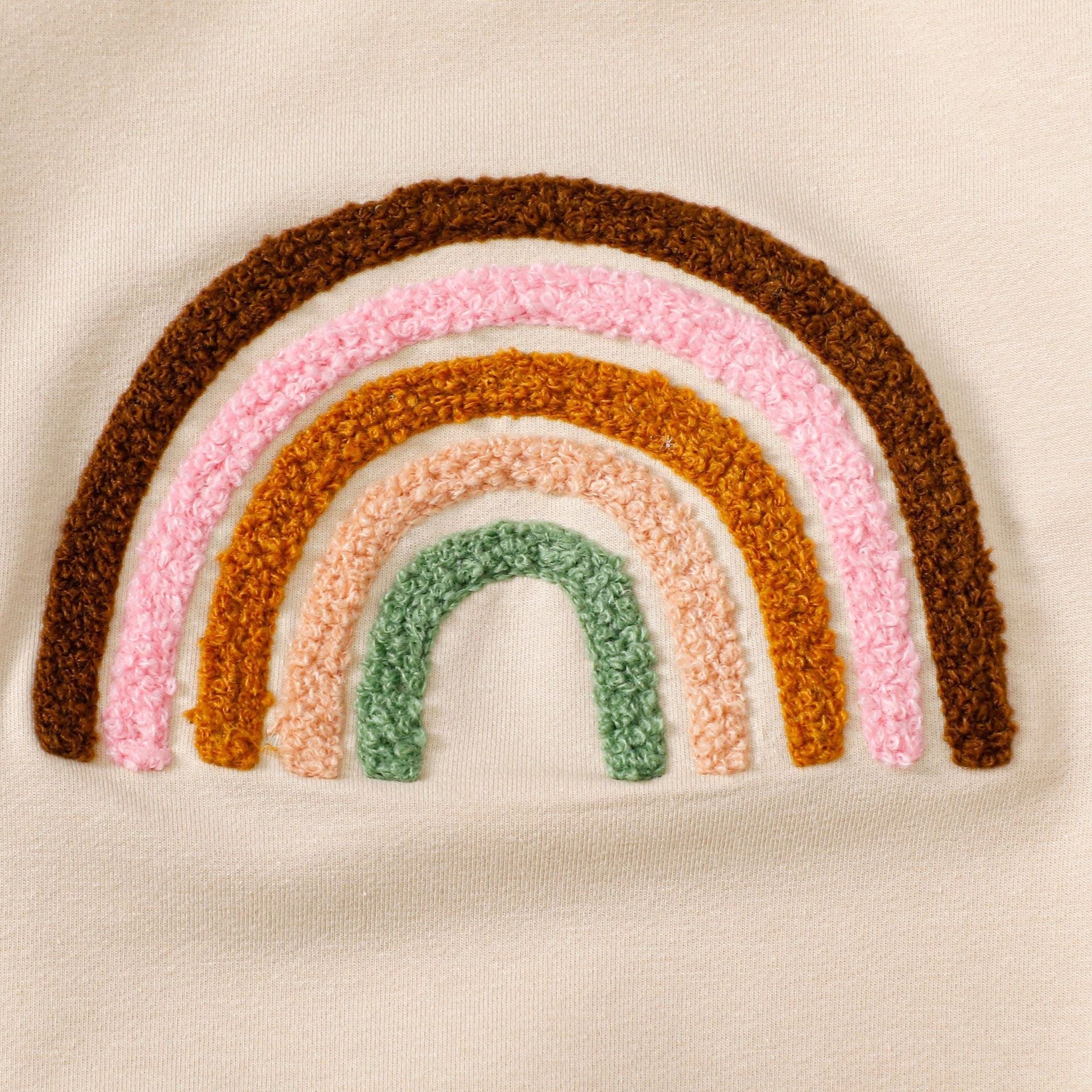 Children’s Four-color Towel Embroidery Rainbow Long-sleeved Shirt Fake Drawstring Trousers Two-piece Set - Rainbow