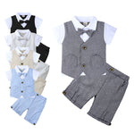 Children’s Gentleman British Summer Suit Boys’ Fake Two-piece Vest Knitted Shirt Bow Tie - Tiny Gentlemen: Summer