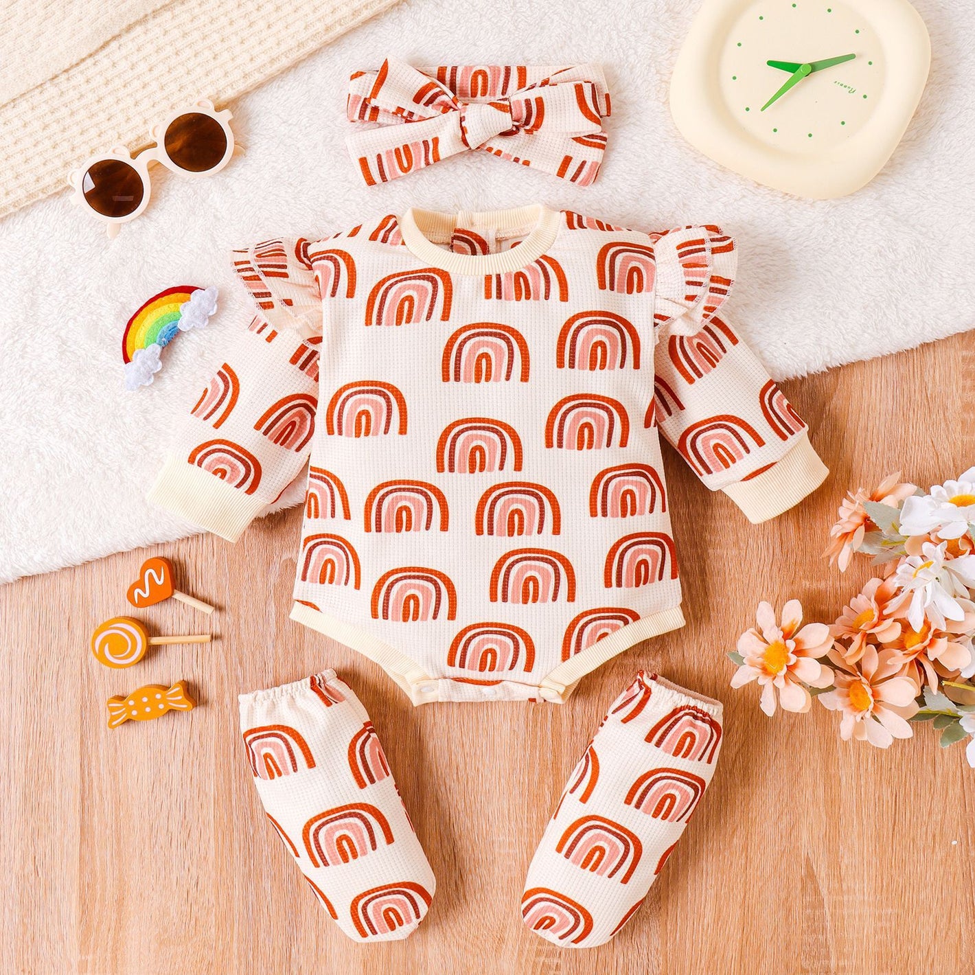 Apricot Cotton Jumpsuit Asian Sizes for United States Customers - Rainbow Romper Set Tiny Trendsetters united states chf