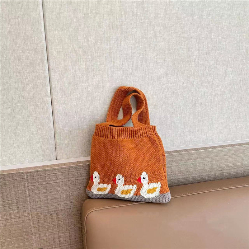 Children’s Knitted Shoulder Bag Cartoon Bag - Quack Up Your Style with a Cartoon Shoulder Bag