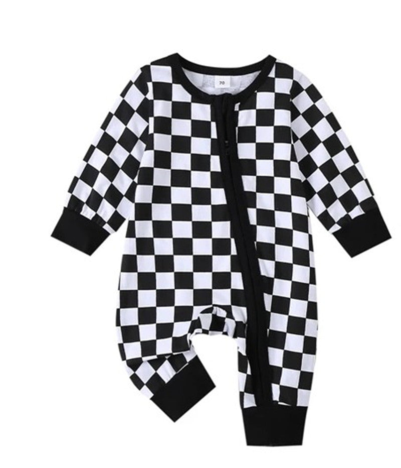 Children’s Long Climbing Checkerboard Zipper Jumpsuit - Children’s Long Climbing Checkerboard Zipper Jumpsuit