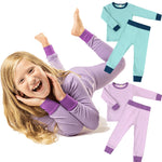 Children’s Long Johns Top Bottom Set Suit Bamboo Fiber Solid Color Long Sleeve Home Wear - Cozy Bamboo Fiber Long