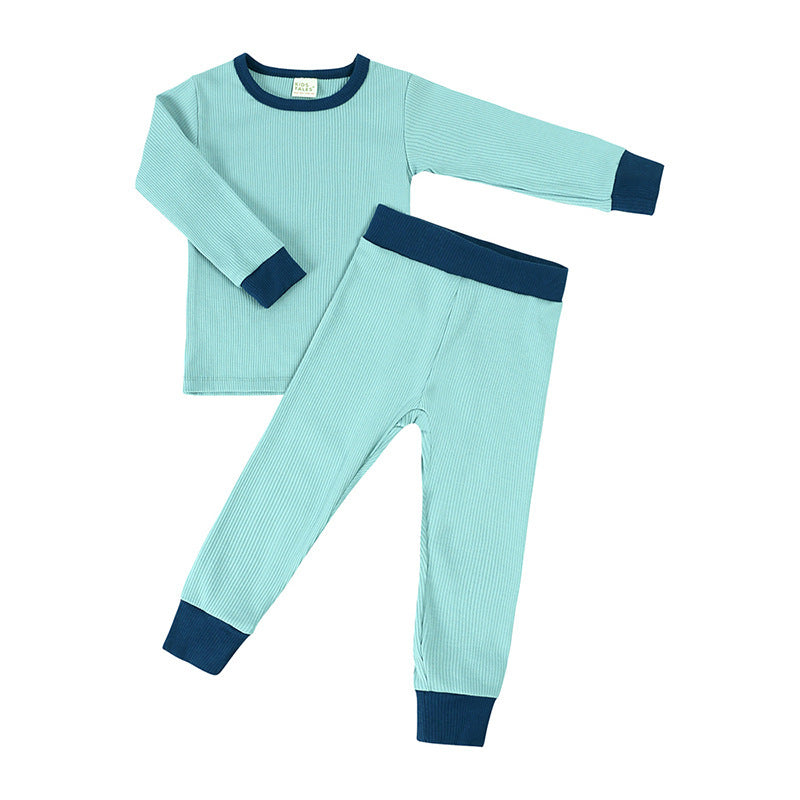 Children’s Long Johns Top Bottom Set Suit Bamboo Fiber Solid Color Long Sleeve Home Wear - Cozy Bamboo Fiber Long