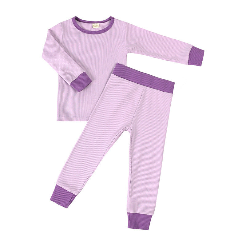 Children’s Long Johns Top Bottom Set Suit Bamboo Fiber Solid Color Long Sleeve Home Wear - Cozy Bamboo Fiber Long