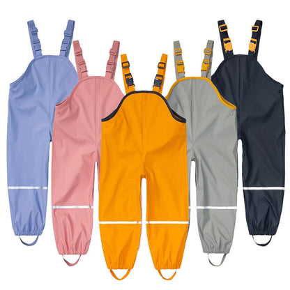 Children’s One-piece Waterproof Breathable PU Shoulder Strap Rain Pants - Rain Pants That Make Splashing Fun for Kids