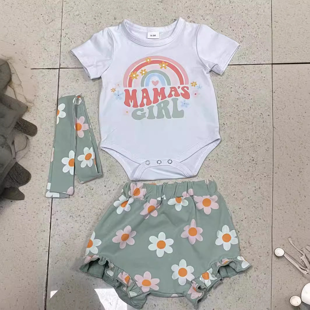 Baby Romper Shorts Made of Cotton and Polyester for the United States Market - Tiny Trendsetter with Matching Headscarf