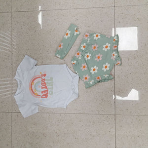 Baby Romper Shorts Made of Cotton and Polyester for the United States Market - Tiny Trendsetter with Matching Headscarf