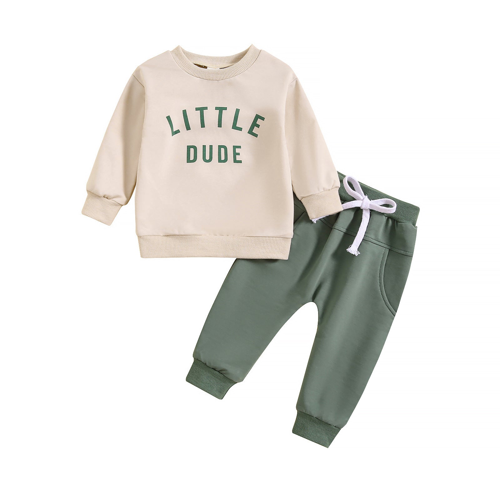 Children’s Round Neck Letter Print Top Solid Color Trousers Two-piece Set - Chic Kids Smocks in Solid Color for Tiny