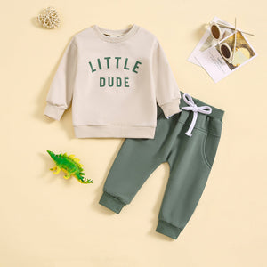 Solid Color Children’s Outfit Set in Army Green Apricot and White for United States - Chic Kids Smocks Tiny