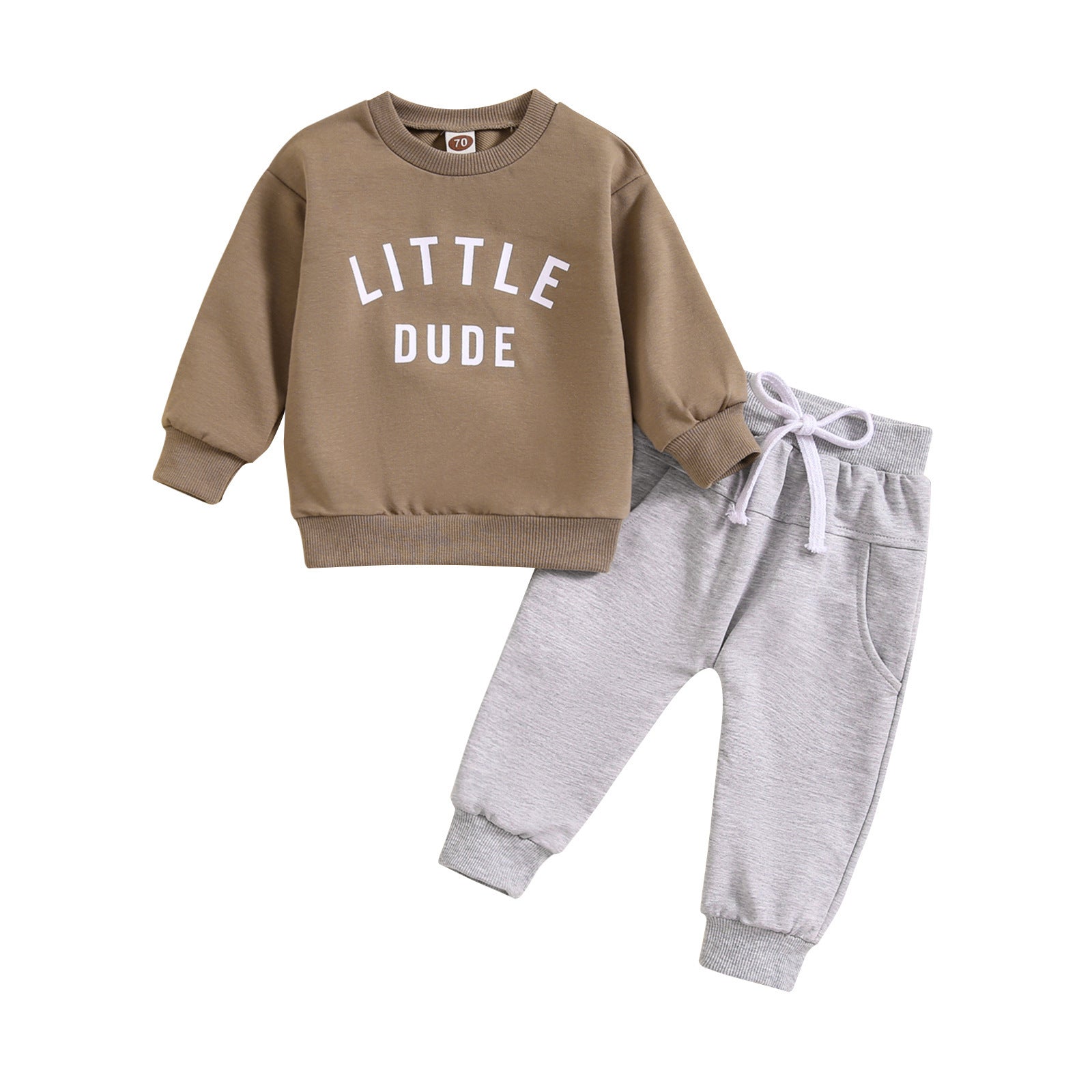 Children’s Round Neck Letter Print Top Solid Color Trousers Two-piece Set - Chic Kids Smocks in Solid Color for Tiny