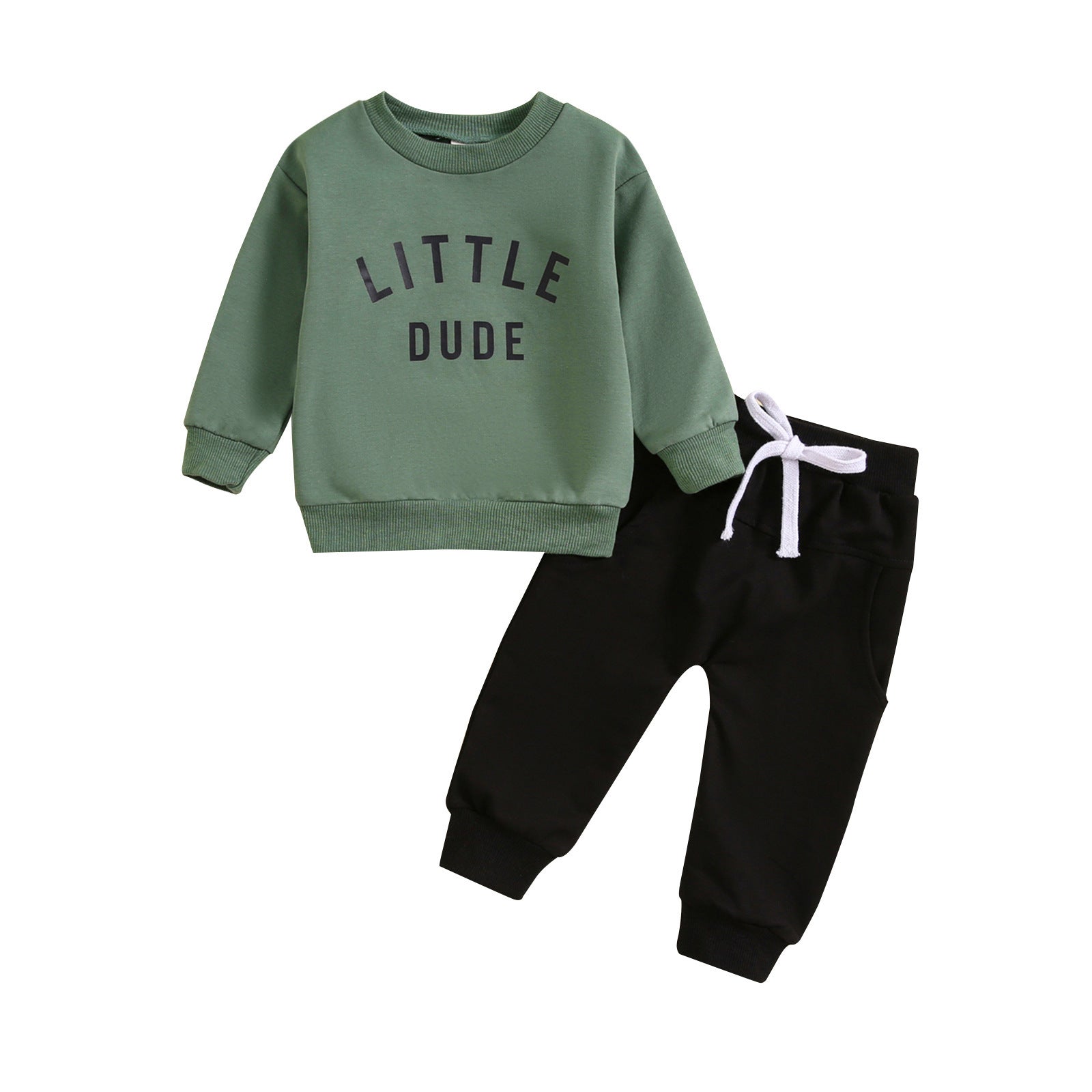 Children’s Round Neck Letter Print Top Solid Color Trousers Two-piece Set - Chic Kids Smocks in Solid Color for Tiny