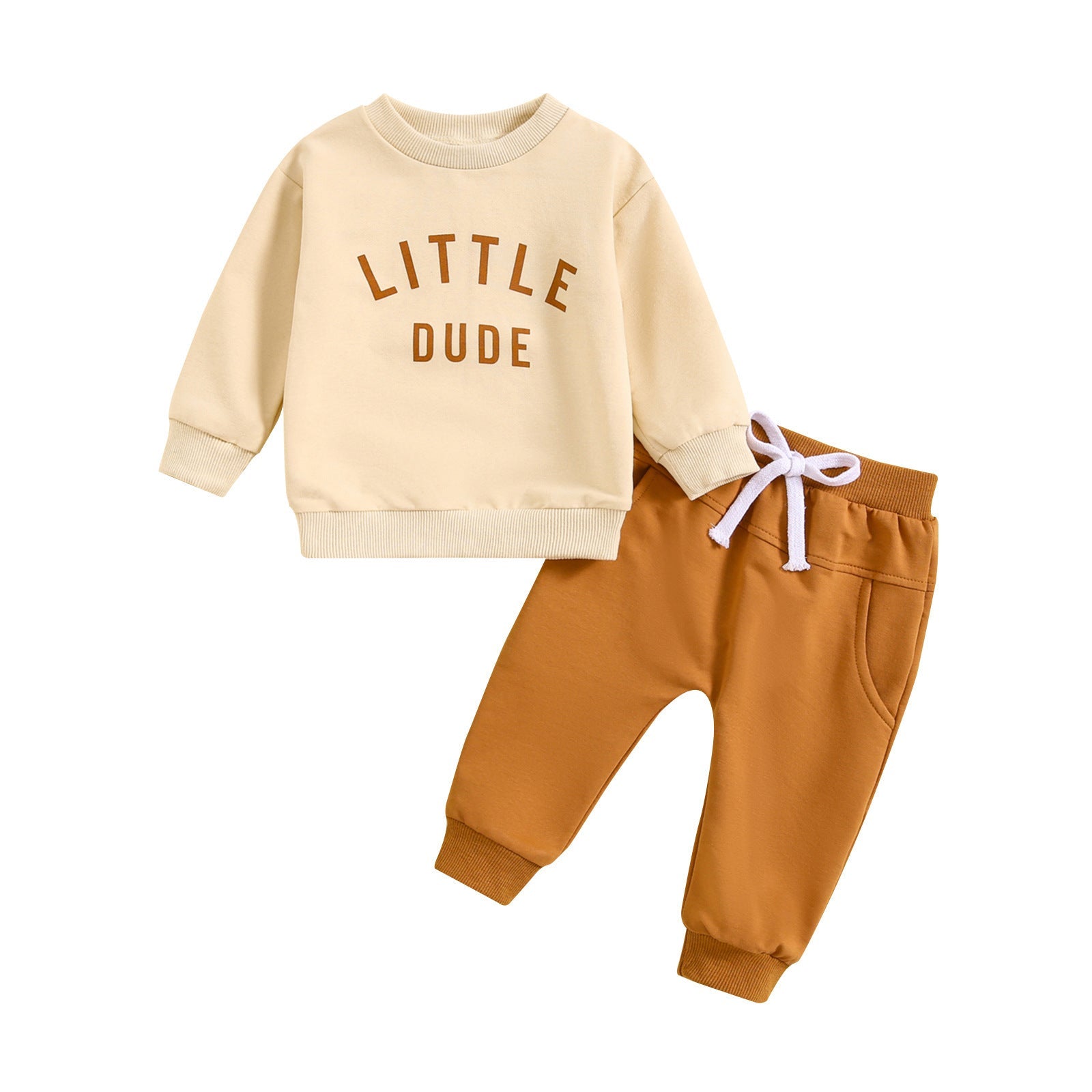 Children’s Round Neck Letter Print Top Solid Color Trousers Two-piece Set - Chic Kids Smocks in Solid Color for Tiny