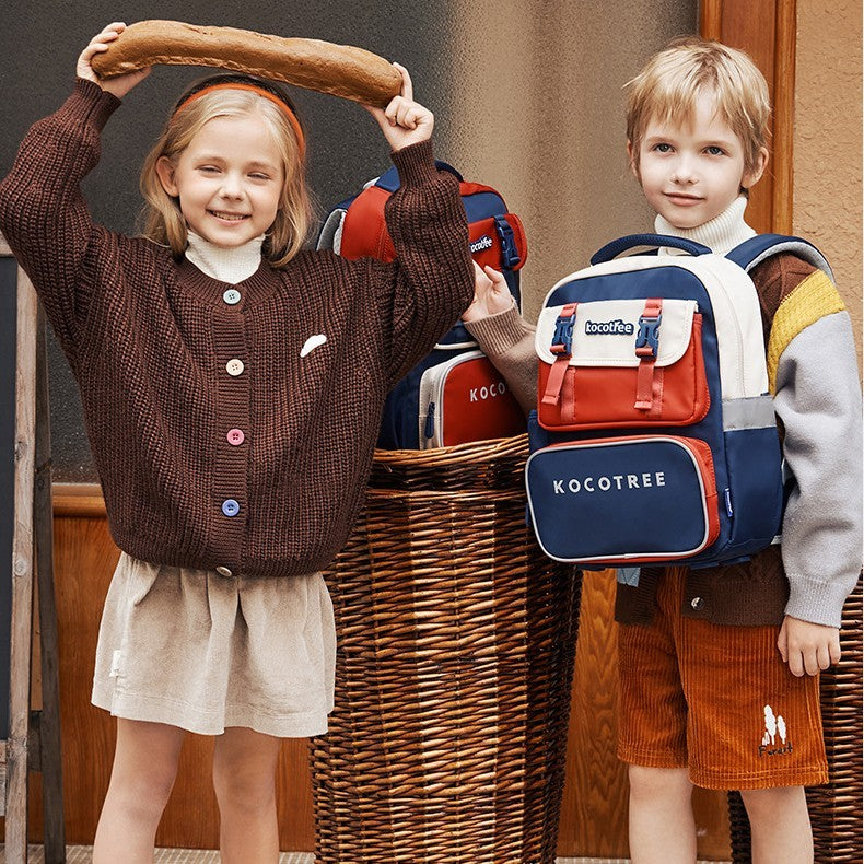 Children’s Spine Protection Burden-reducing Schoolbag - Save Spines in Style with Scholar Blue and Single Red