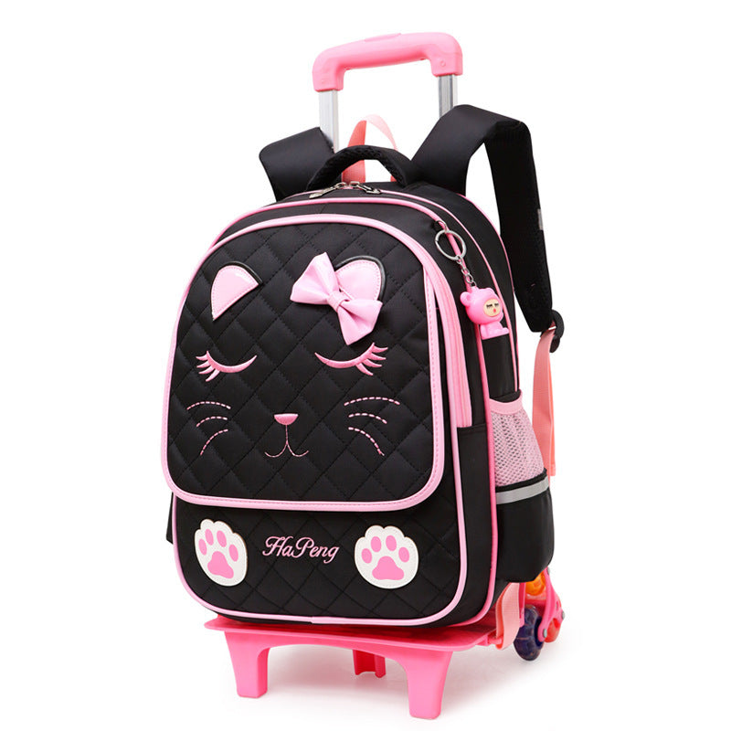 Children’s Two-three-wheel Trolley Schoolbag Detachable - Trolley Schoolbag Fashion in Rose Red for Tiny Travelers