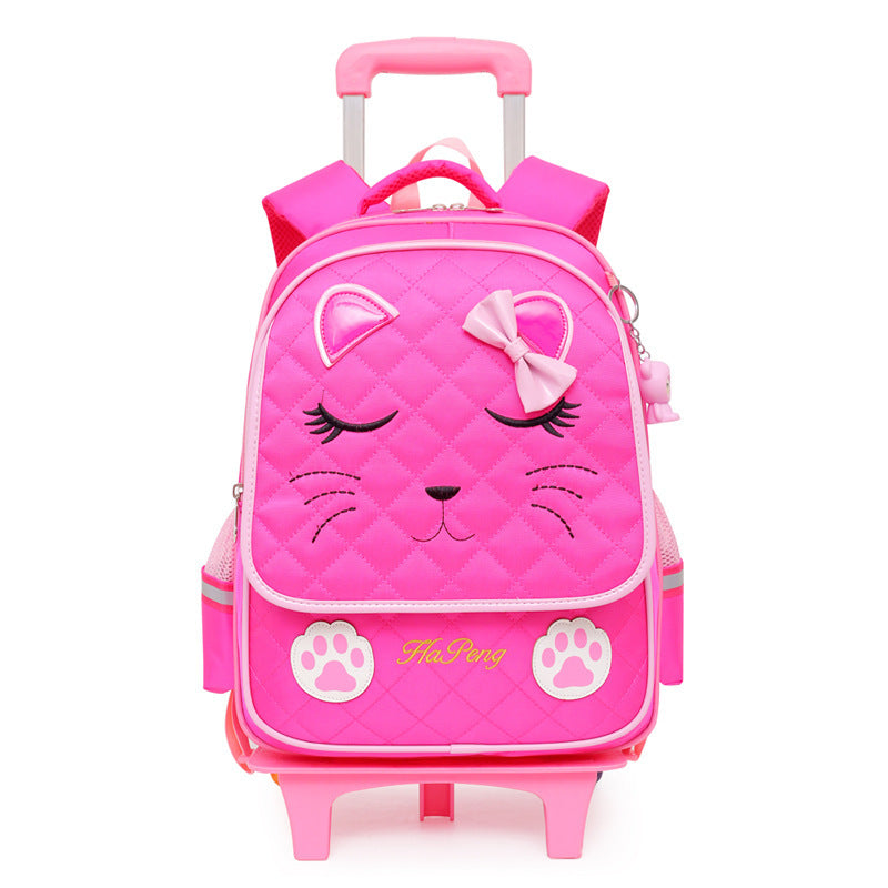 Children’s Two-three-wheel Trolley Schoolbag Detachable - Trolley Schoolbag Fashion in Rose Red for Tiny Travelers